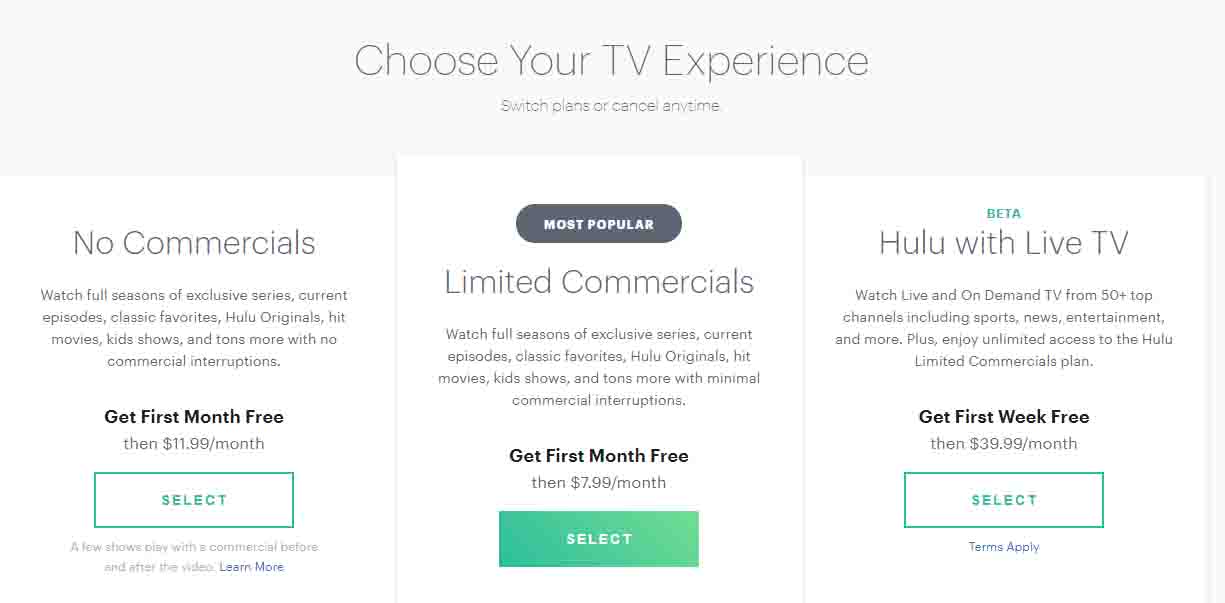 hulu packages and cost