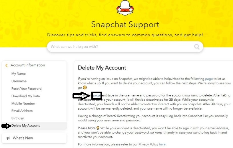 snapchat delete account