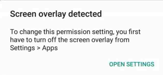 Screen Overlay Detected Error on Android