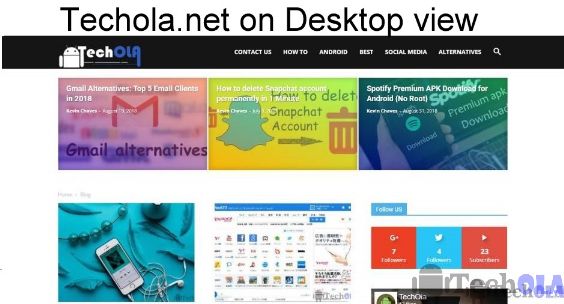 Techola.net on desktop view